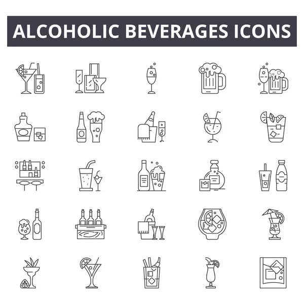 Iconos de línea de bebidas alcohólicas para el diseño web y móvil. Signos editables. Bebidas alcohólicas esbozan ilustraciones conceptuales — Archivo Imágenes Vectoriales