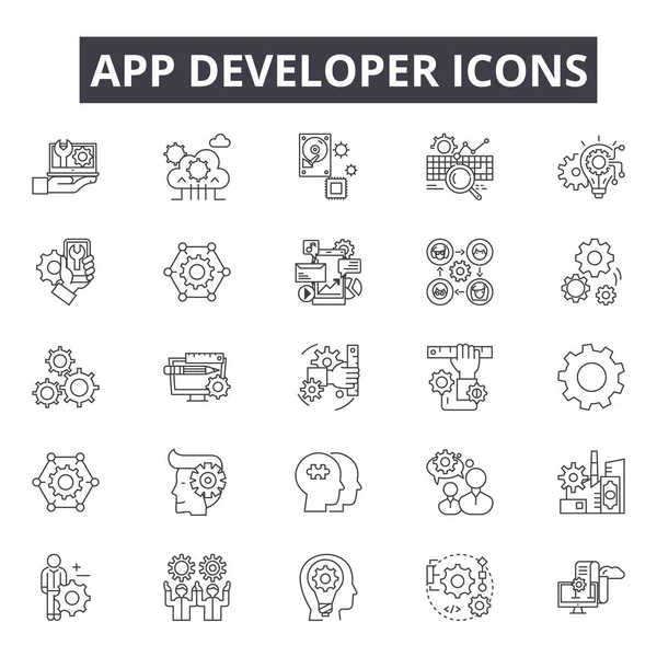 App Developer Line Icons für Web- und Mobildesign. editierbare Schlaganfallzeichen. App-Entwickler skizzieren Konzept-Illustrationen — Stockvektor