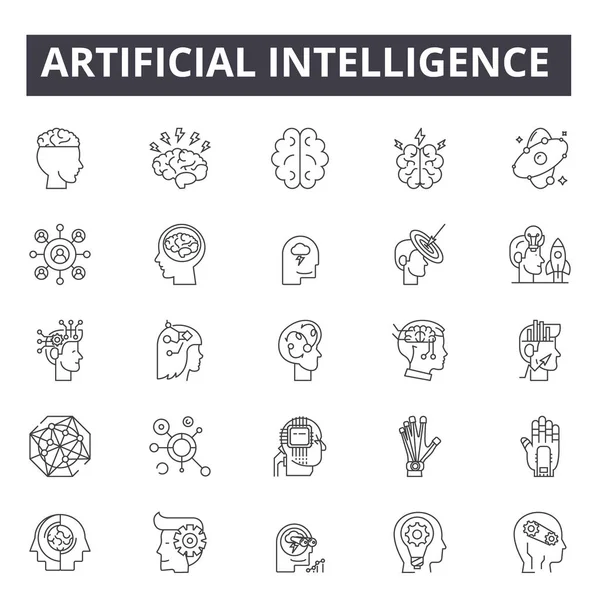 Icônes de ligne d'intelligence artificielle pour le web et le mobile. Signes d'AVC modifiables. Intelligence artificielle esquisse des illustrations conceptuelles — Image vectorielle