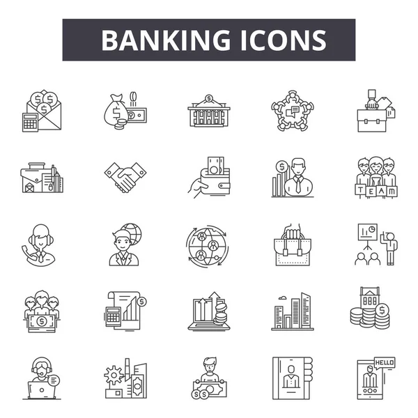 Iconos de línea bancaria para diseño web y móvil. Signos editables. Esquema bancario ilustraciones conceptuales — Vector de stock