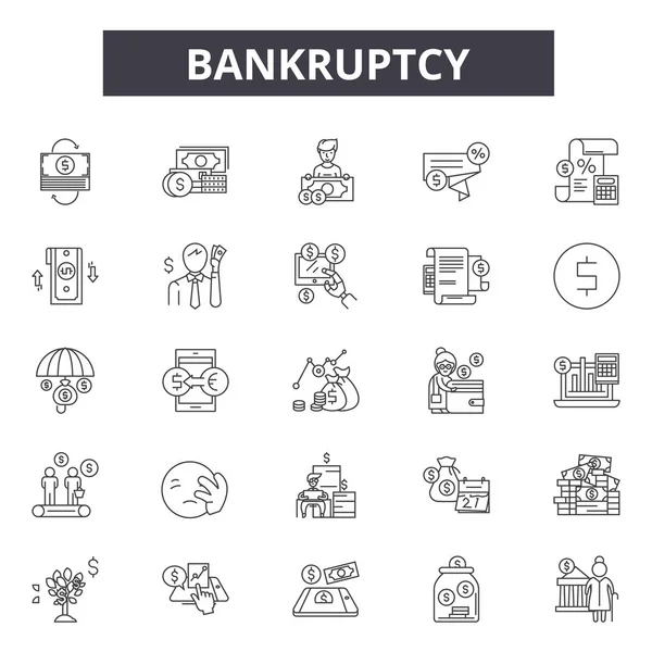 De pictogrammen van de lijn van het faillissement voor web en mobiele apparatuur. Bewerkbare lijn tekenen. Faillissement overzicht concept illustraties — Stockvector