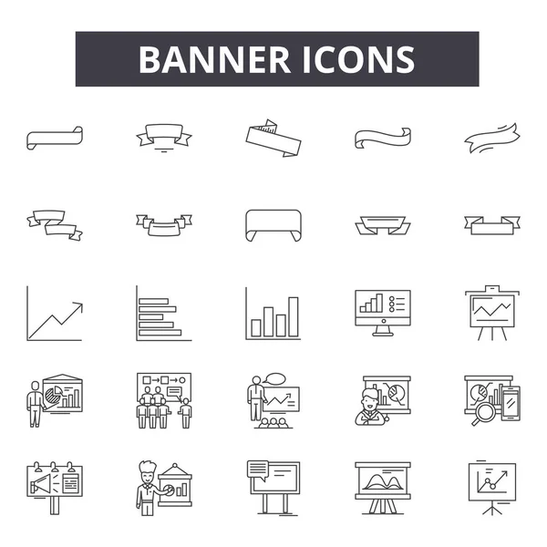 Iconos de línea de banners para diseño web y móvil. Signos editables. Esquema de banner ilustraciones conceptuales — Archivo Imágenes Vectoriales