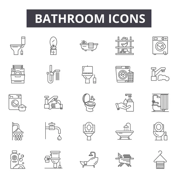Iconos de línea de baño para diseño web y móvil. Signos editables. Ilustraciones de concepto de esquema de baño — Vector de stock
