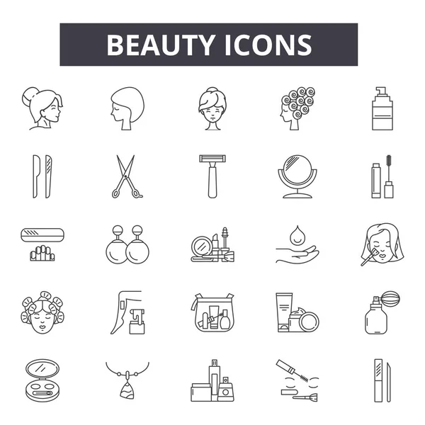 Iconos de línea de belleza para diseño web y móvil. Signos editables. Ilustraciones del concepto del esquema de belleza — Vector de stock