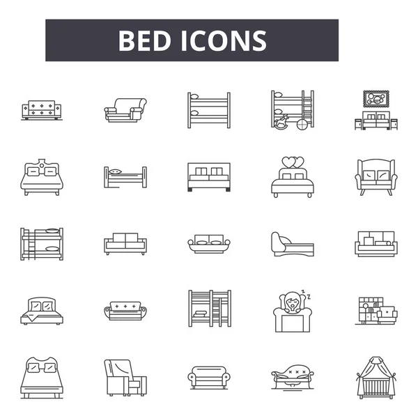 웹 및 모바일 디자인을 위한 침대 라인 아이콘입니다. 편집 가능한 선 서명 한다입니다. 침대 개요 개념 삽화 — 스톡 벡터