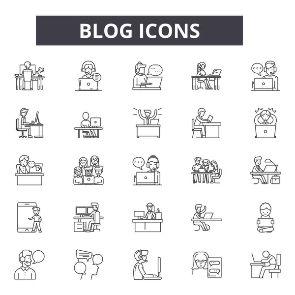 Blog Line Icons für Web und mobiles Design. editierbare Schlaganfallzeichen. Blog skizziert Konzept Illustrationen — Stockvektor
