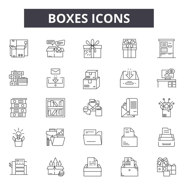 Cajas de iconos de línea para el diseño web y móvil. Signos editables. Cajas esbozan ilustraciones conceptuales — Vector de stock