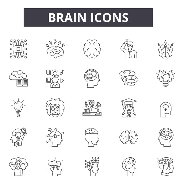 Hersenen lijn iconen voor web en mobiele apparatuur. Bewerkbare lijn tekenen. Hersenen overzicht concept illustraties — Stockvector