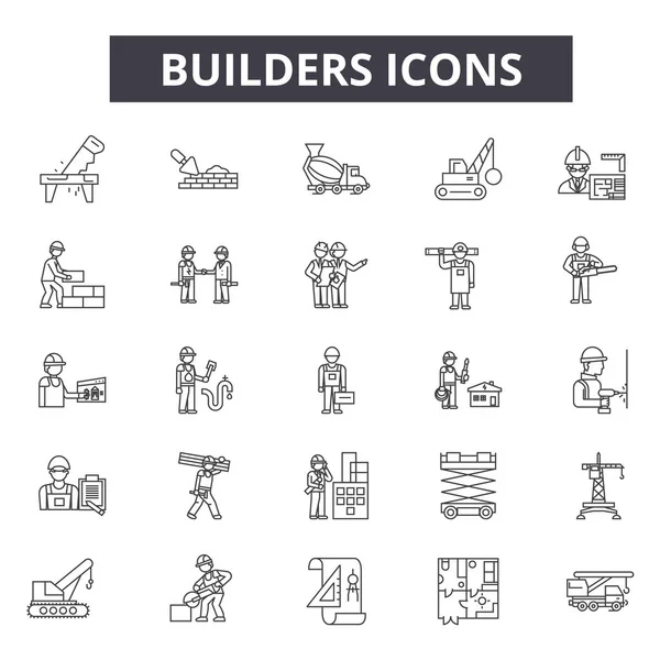 Los constructores de la línea de iconos para el diseño web y móvil. Signos editables. Constructores esbozan ilustraciones conceptuales — Archivo Imágenes Vectoriales