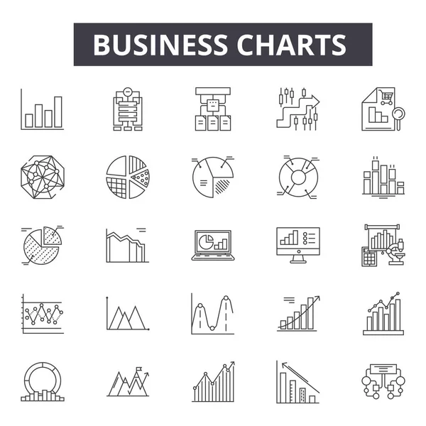 Los gráficos de negocios alinean iconos para el diseño web y móvil. Signos editables. Gráficos de negocio esbozan ilustraciones conceptuales — Archivo Imágenes Vectoriales