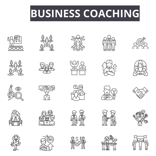 Iconos de línea de coaching de negocios para diseño web y móvil. Signos editables. El coaching empresarial esboza ilustraciones conceptuales — Vector de stock