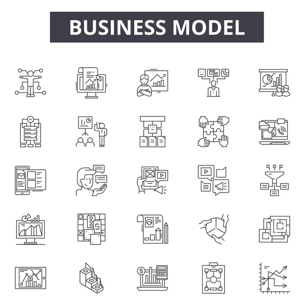 Iconos de línea de modelos de negocio para diseño web y móvil. Signos editables. Modelo de negocio esbozar ilustraciones conceptuales — Vector de stock