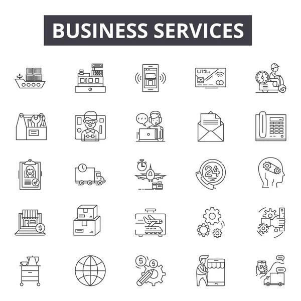 Иконки линий бизнес-услуг для веб и мобильного дизайна. Редактируемые знаки. Концептуальные иллюстрации бизнес-услуг — стоковый вектор