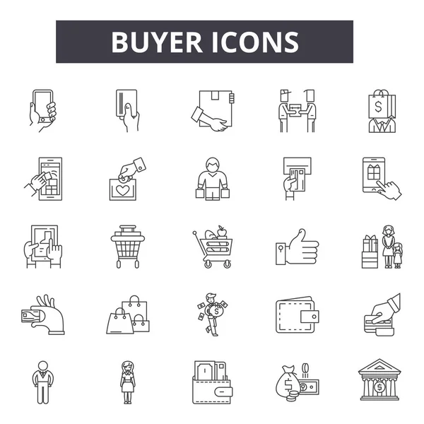 Iconos de línea de compradores para diseño web y móvil. Signos editables. Ilustraciones conceptuales del comprador — Vector de stock