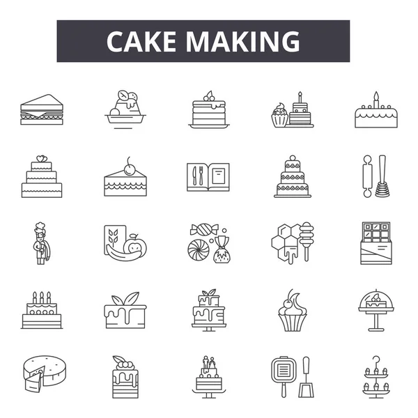 Iconos de línea de fabricación de pasteles para diseño web y móvil. Signos editables. Elaboración de pasteles esbozar ilustraciones conceptuales — Archivo Imágenes Vectoriales