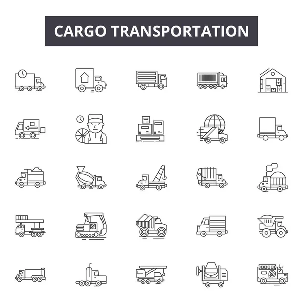 Ícones de linha de transporte de carga para web e design móvel. Sinais editáveis de acidente vascular cerebral. Ilustrações do conceito do contorno do transporte de carga — Vetor de Stock