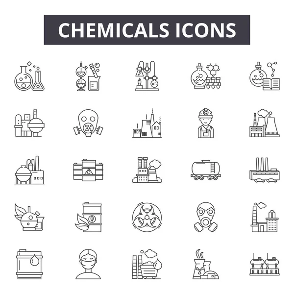 Химикаты линии иконки для веб и мобильного дизайна. Редактируемые знаки. Химические вещества намечают концептуальные иллюстрации — стоковый вектор