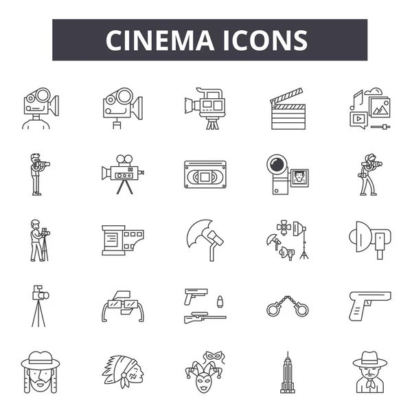 Cinema Line Icons für Web und mobiles Design. editierbare Schlaganfallzeichen. Kino skizziert Konzept Illustrationen — Stockvektor