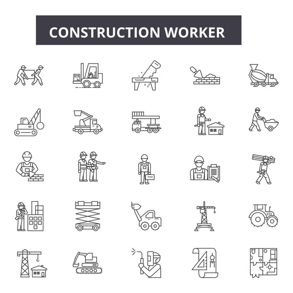 Construction worker line icons for web and mobile design. Editable stroke signs. Construction worker  outline concept illustrations — Stock Vector