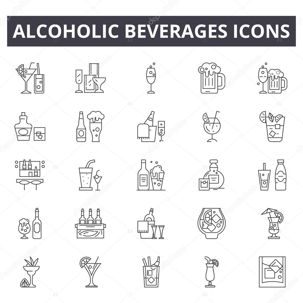 Alcoholic beverages line icons for web and mobile design. Editable stroke signs. Alcoholic beverages  outline concept illustrations