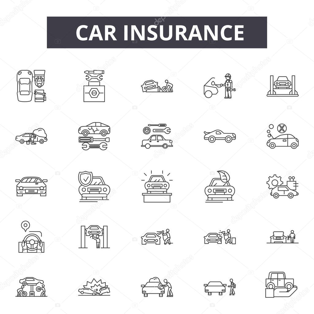 Car insurance line icons for web and mobile design. Editable stroke signs. Car insurance  outline concept illustrations