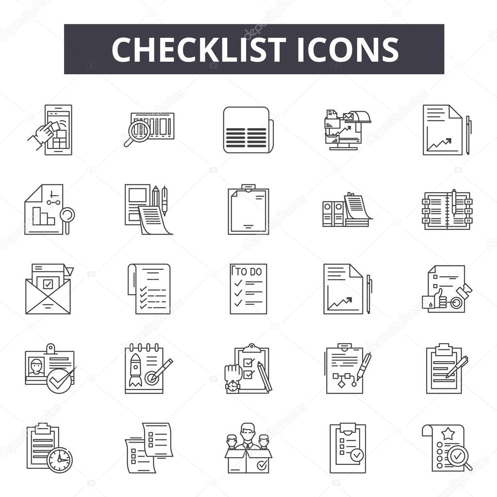 Checklist line icons for web and mobile design. Editable stroke signs. Checklist  outline concept illustrations