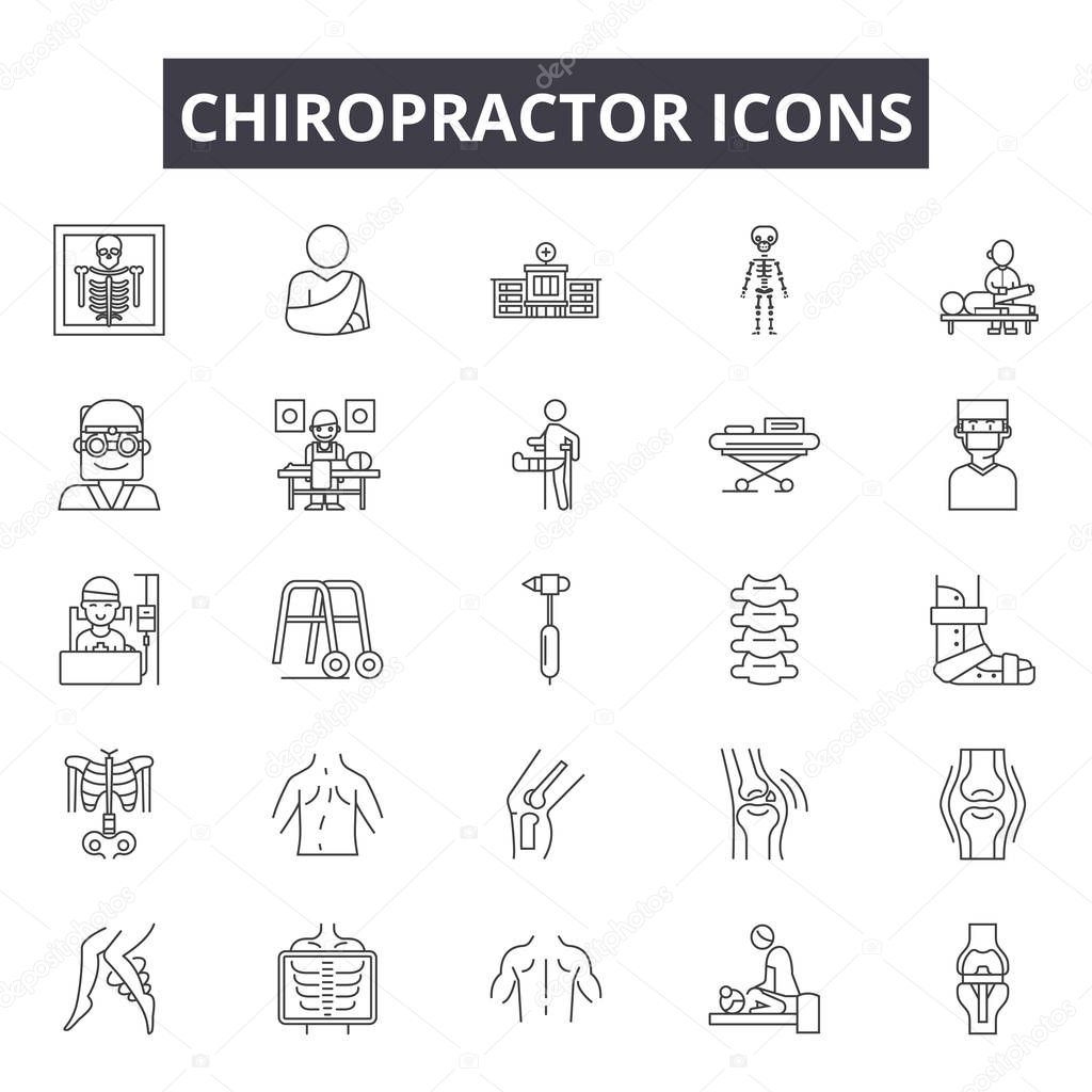 Chiropractor line icons for web and mobile design. Editable stroke signs. Chiropractor  outline concept illustrations