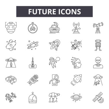 Web ve mobil tasarım için gelecekteki hattı simgeler. Düzenlenebilir kontur işaretler. Gelecekteki anahat konsept çizimler