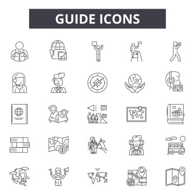Web ve mobil tasarım için kılavuz çizgi simgeler. Düzenlenebilir kontur işaretler. Kılavuzu anahat konsept çizimler