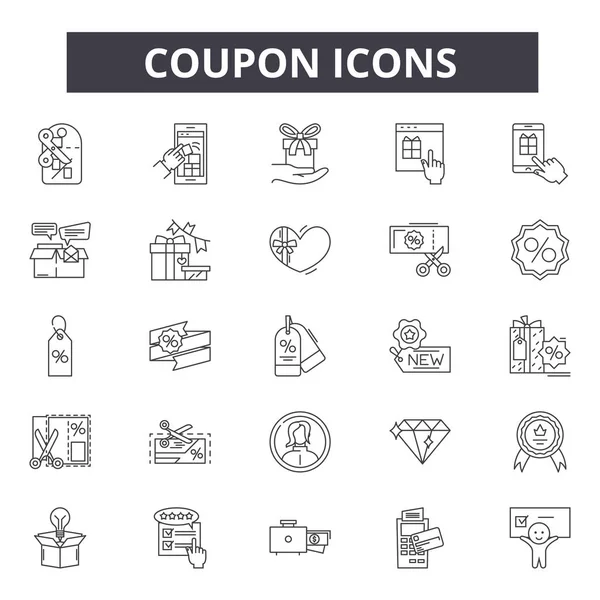 Coupon lijn iconen voor web en mobiele apparatuur. Bewerkbare lijn tekenen. Coupon overzicht concept illustraties — Stockvector