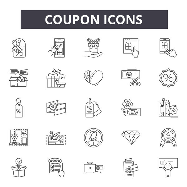 Coupon line icons for web and mobile design. Editable stroke signs. Coupon  outline concept illustrations