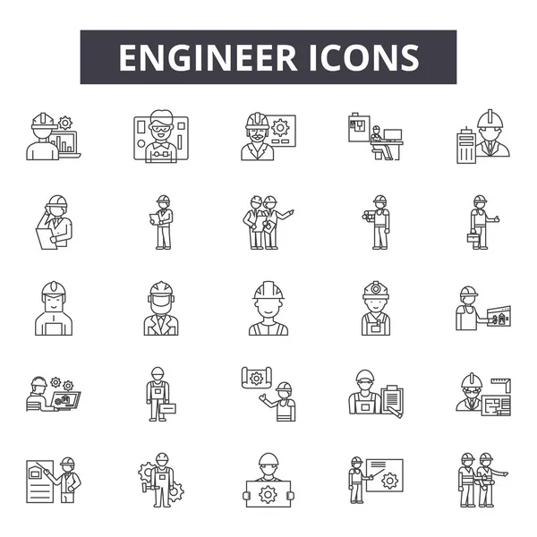 Engineering line Icons für Web- und Mobildesign. editierbare Schlaganfallzeichen. Ingenieur skizziert Konzept-Illustrationen — Stockvektor