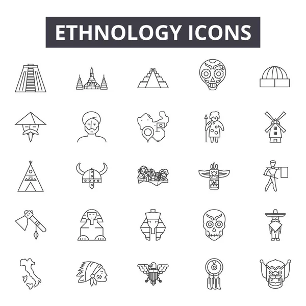 Icone etnologiche per il web e il mobile design. Segnali di ictus modificabili. Illustrazioni concettuali di etnologia — Vettoriale Stock