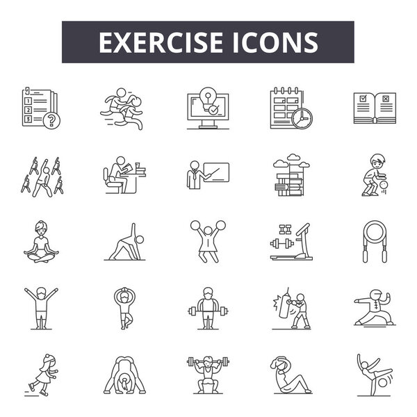 Иконки линий упражнений для веб и мобильного дизайна. Редактируемые знаки. Концептуальные иллюстрации

