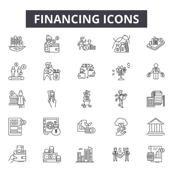 Iconos de línea de financiación para el diseño web y móvil. Signos editables. Ilustraciones conceptuales del esquema de financiación — Vector de stock