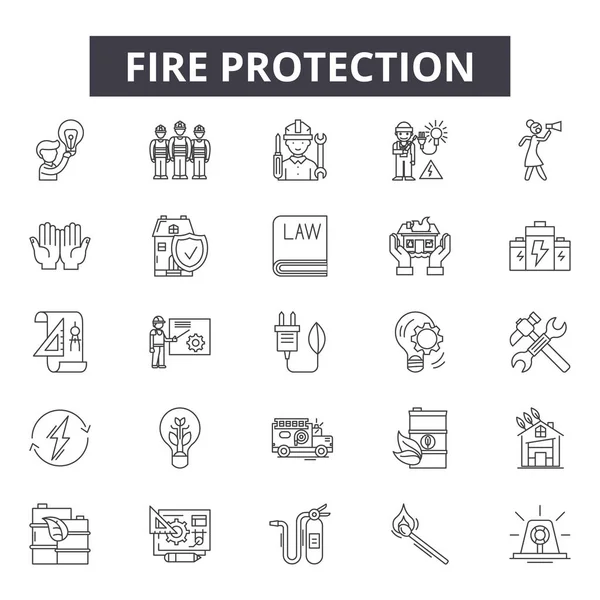 Iconos de línea de protección contra incendios para diseño web y móvil. Signos editables. Esquema de protección contra incendios ilustraciones conceptuales — Archivo Imágenes Vectoriales