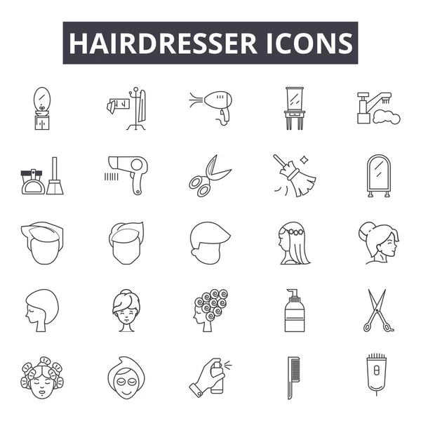 Iconos de línea de peluquería para el diseño web y móvil. Signos editables. Peluquería esbozar ilustraciones concepto — Vector de stock