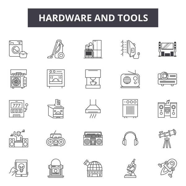 Donanım ve araçlar için simgeler web ve mobil tasarım çizgisi. Düzenlenebilir kontur işaretler. Donanım ve araçlar konsept çizimler anahat — Stok Vektör