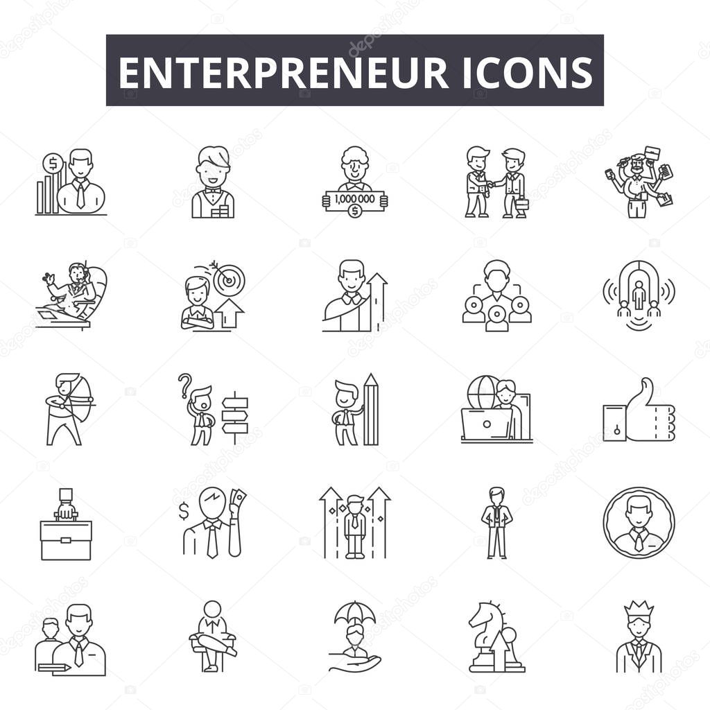 Enterpreneur line icons for web and mobile design. Editable stroke signs. Enterpreneur  outline concept illustrations
