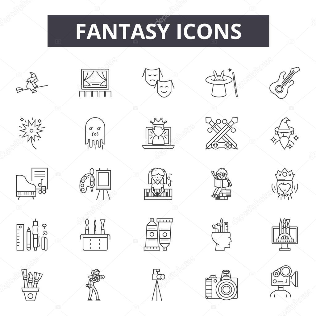 Fantasy line icons for web and mobile design. Editable stroke signs. Fantasy  outline concept illustrations