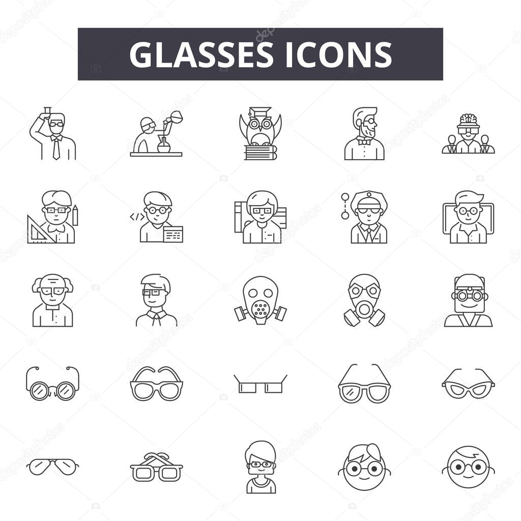 Glasses line icons for web and mobile design. Editable stroke signs. Glasses  outline concept illustrations