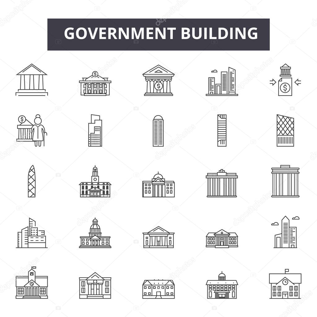 Government building line icons for web and mobile design. Editable stroke signs. Government building  outline concept illustrations