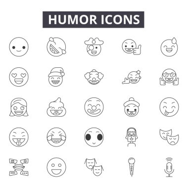 Web ve mobil tasarım için mizah çizgi simgeler. Düzenlenebilir kontur işaretler. Mizah anahat konsept çizimler