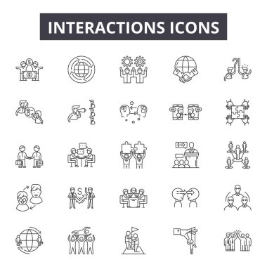 Interactions line icons for web and mobile design. Editable stroke signs. Interactions  outline concept illustrations clipart