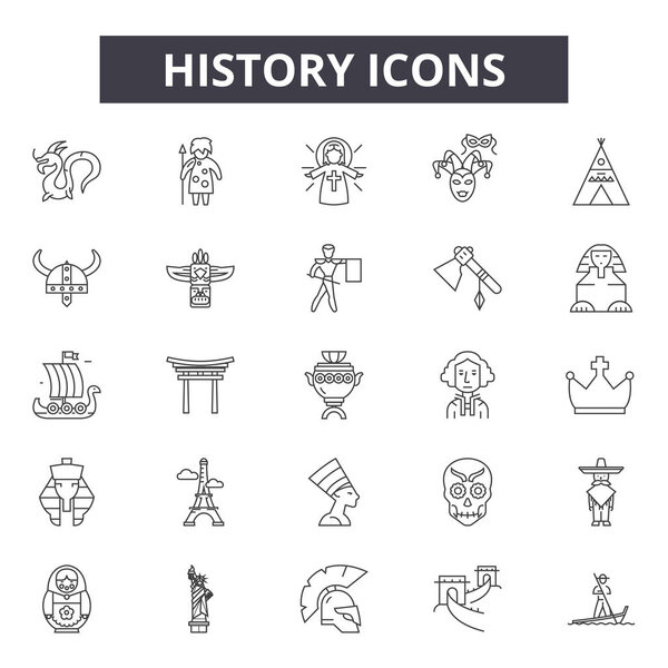 History line icons for web and mobile design. Editable stroke signs. History  outline concept illustrations