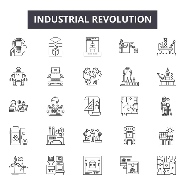 Промислова революція лінії піктограм для веб і мобільного дизайну. Підходящі ознаки інсульту. Промислова революція окреслює концептуальні ілюстрації — стоковий вектор