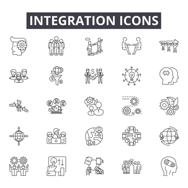 Integráció vonal ikonok a webes és mobil design. Szerkeszthető stroke tüneteit. Integráció vázlat koncepció illusztrációk — Stock Vector