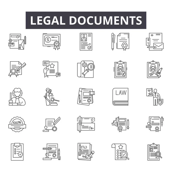 Documenti legali linea icone per il web e mobile design. Segnali di ictus modificabili. Documenti giuridici illustrazioni concettuali — Vettoriale Stock