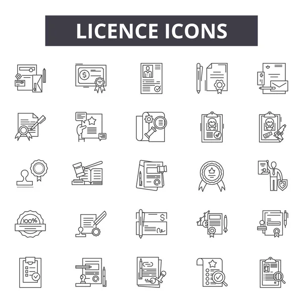 Iconos de línea de licencia para diseño web y móvil. Signos editables. Descripción de la licencia ilustraciones conceptuales — Vector de stock