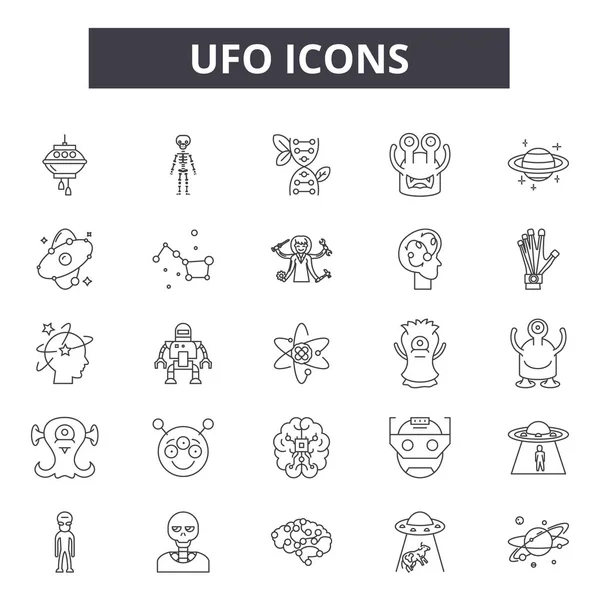 Ufo line Icons für Web und mobiles Design. editierbare Schlaganfallzeichen. Ufo skizziert Konzept-Illustrationen — Stockvektor